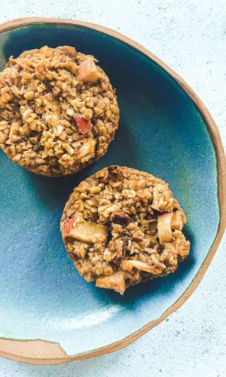 Vegan baked oatmeal cups with apples and pecans